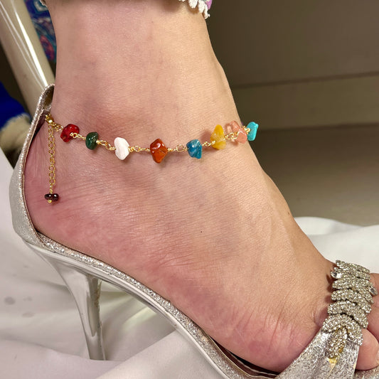 Tumbled multi - Stone Payal - Anklets