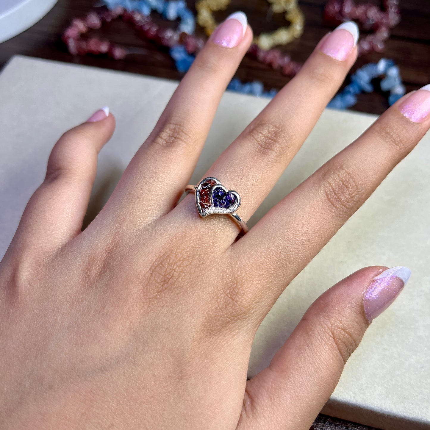 Amethyst & Garnet - Pure Chandi Ring