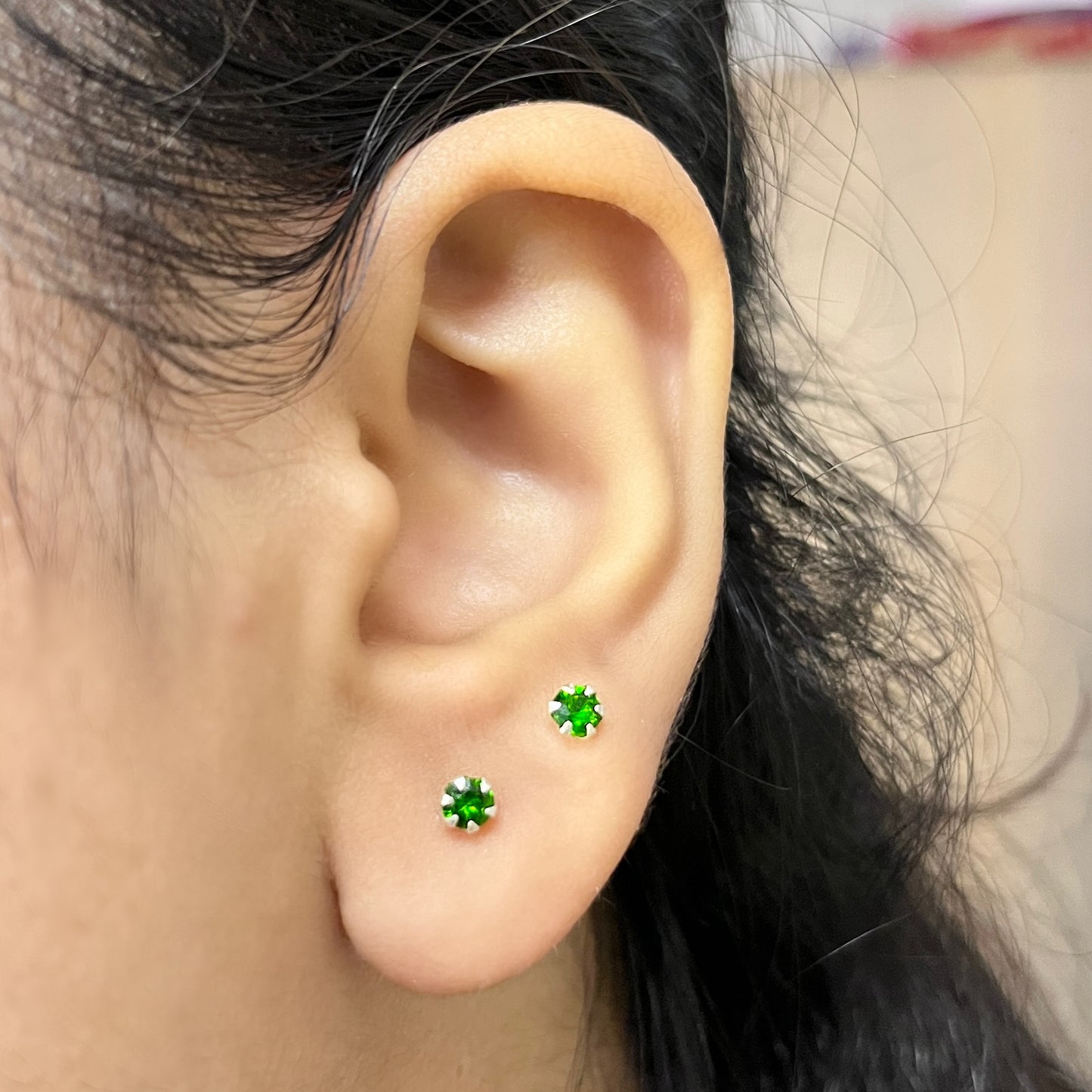 Pure Chandi Studs - Natural Gemstone
