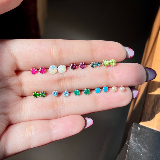 Pure Chandi Studs - Natural Gemstone