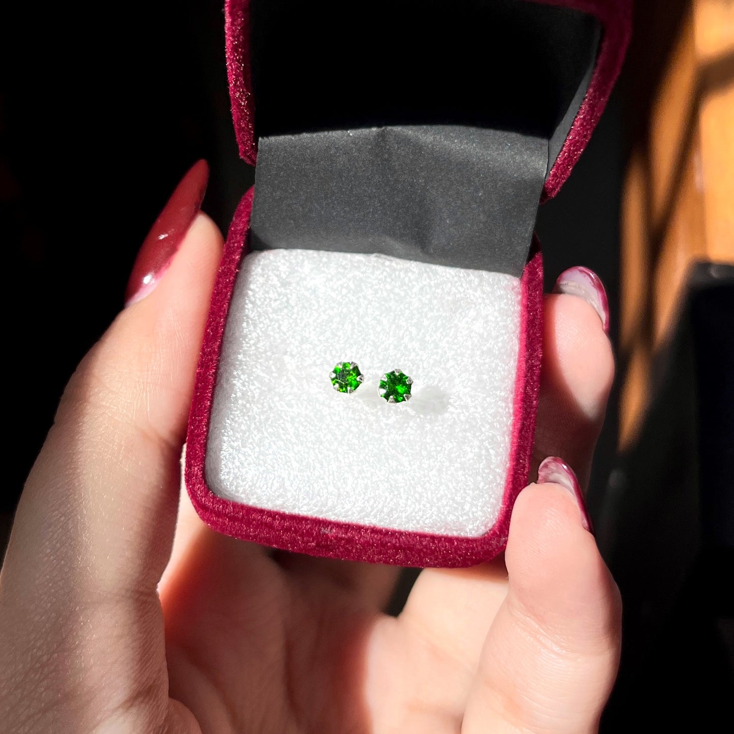 Pure Chandi Studs - Natural Gemstone