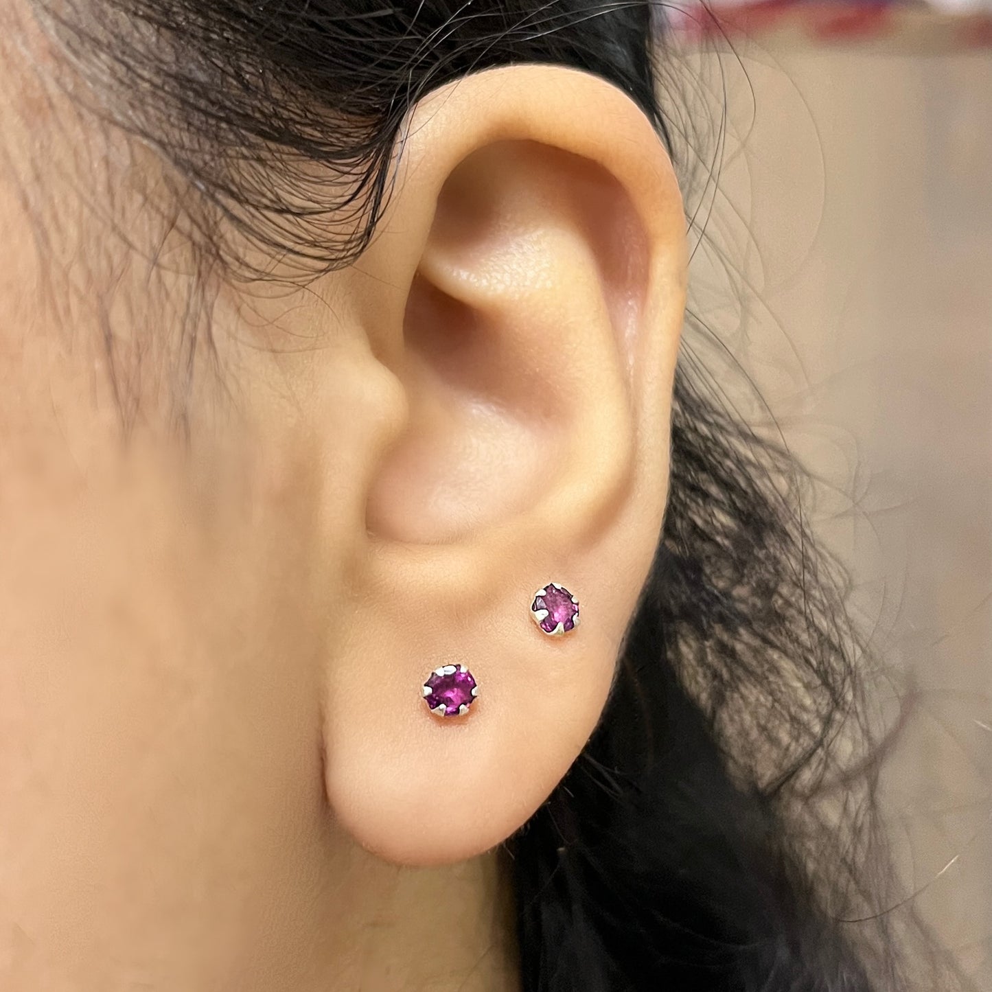 Pure Chandi Studs - Natural Gemstone