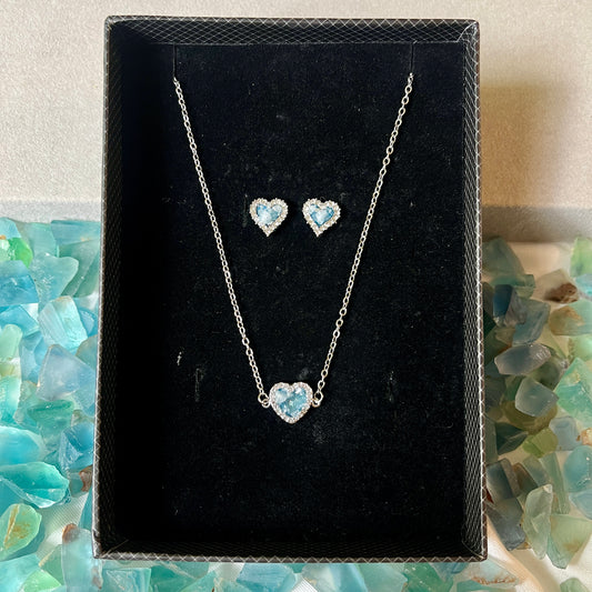 Aquamarine - Crushed - Heart - Jewelry Set