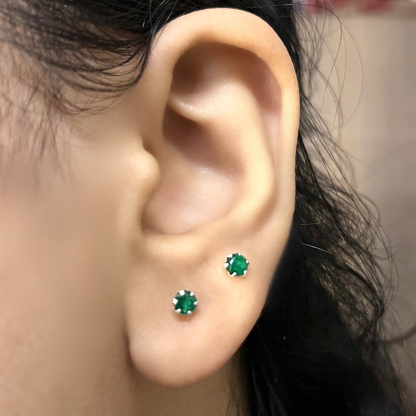 Pure Chandi Studs - Natural Gemstone