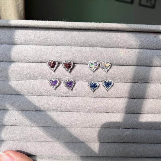 Crushed Stone Heart Studs - Platinum Plated - Collection