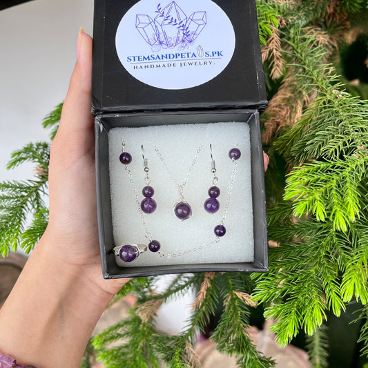 Amethyst - Tumbled - Stone - Jewelry Set