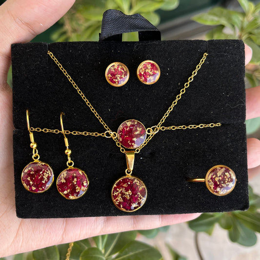 Rose - Floral - Resin - Jewelry Set
