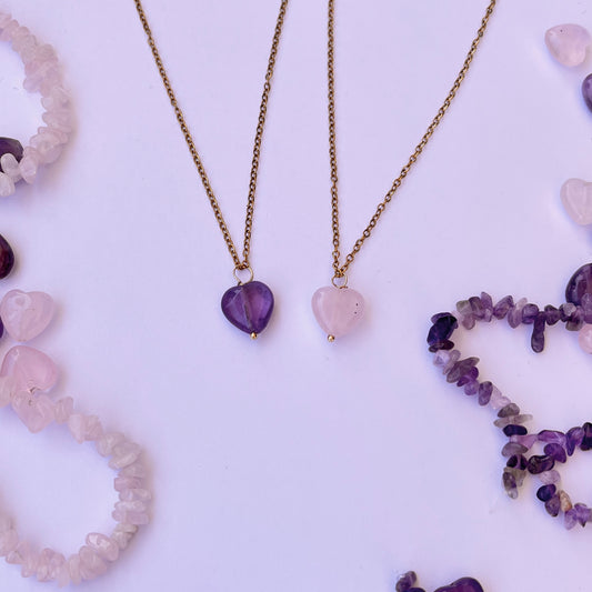 Amethyst & Rose Quartz - Heart Pendant