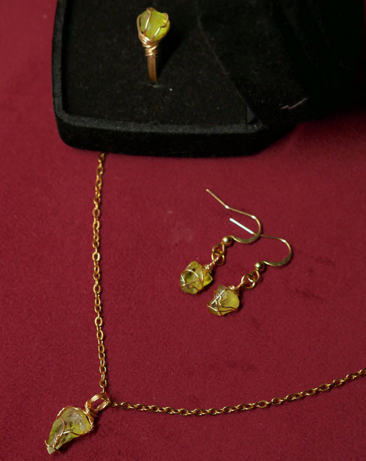Peridot - Raw - Stone - Jewelry Set