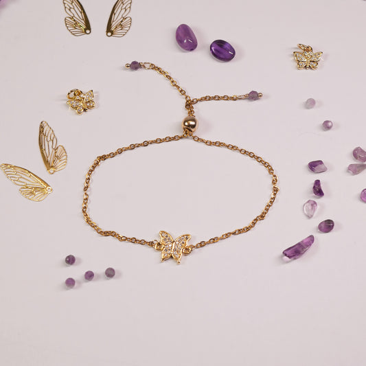 14k Goldplated - Butterfly bracelet - Adjustable
