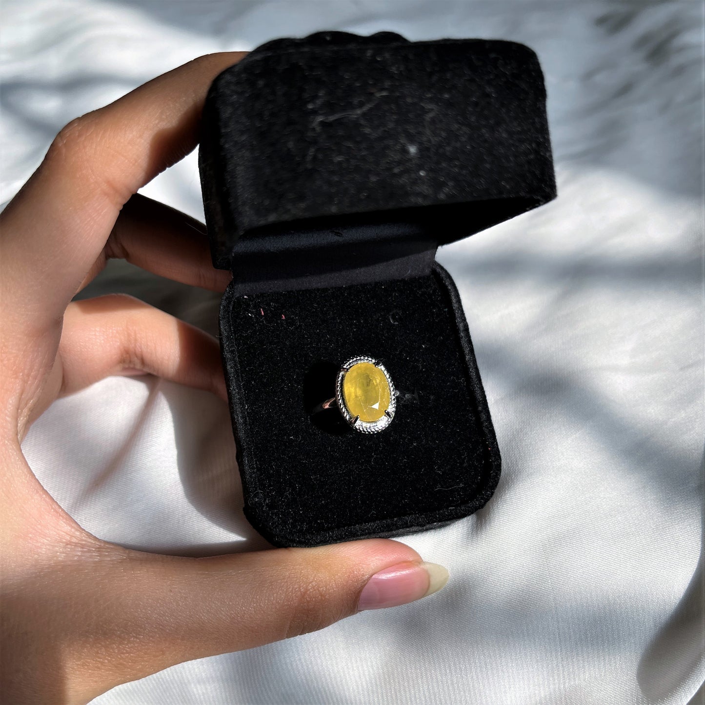 Yellow Sapphire - Silver - Faceted - Stone Ring