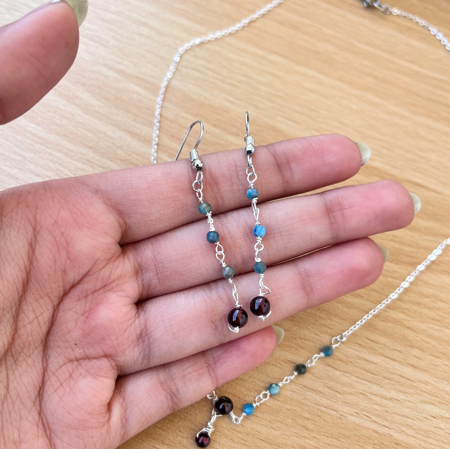 Sapphire - Garnet - Stone - Earrings - Necklace