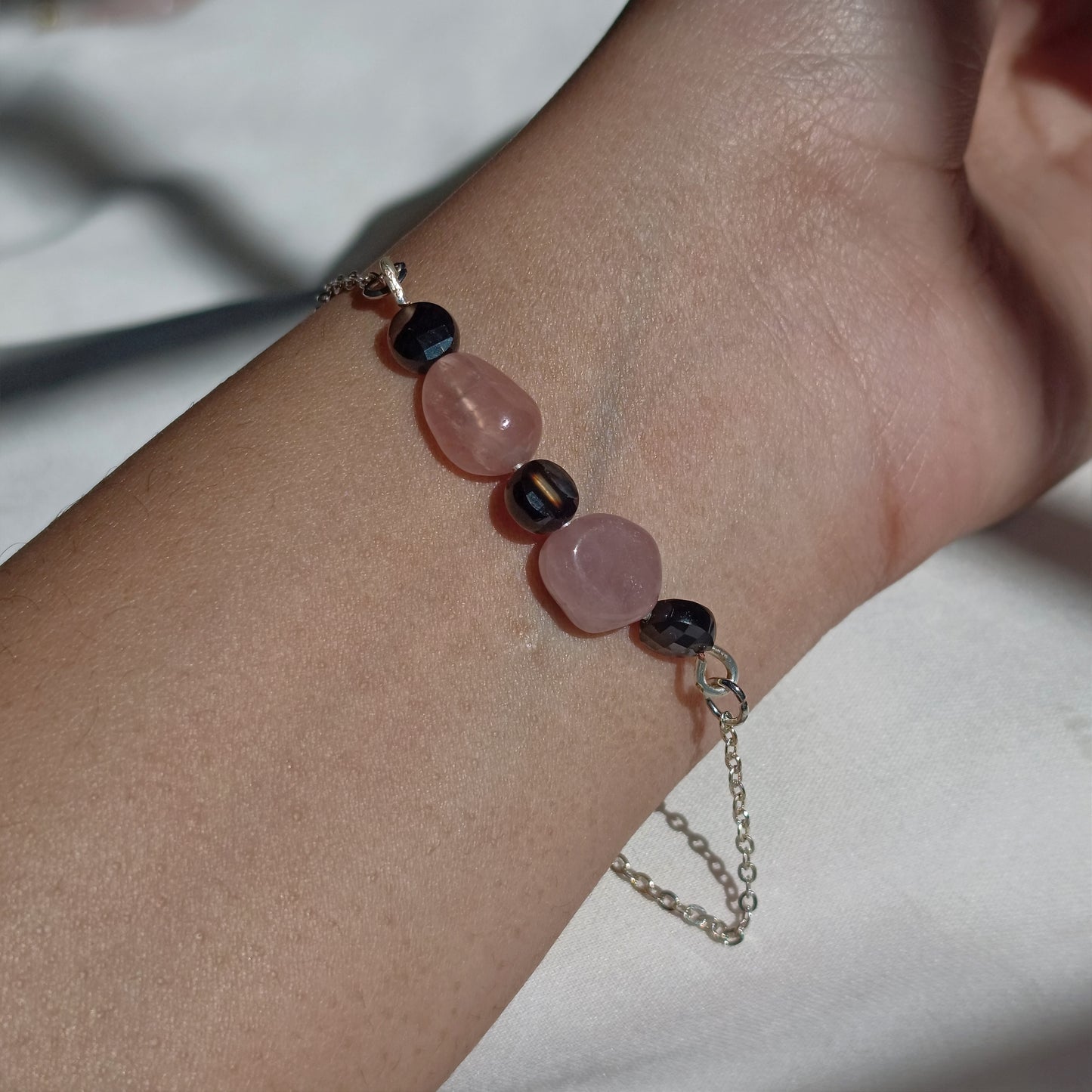 Amazonite - Pearl - Rose Quartz - Black Onyx - Tumbled - Stone Bracelet