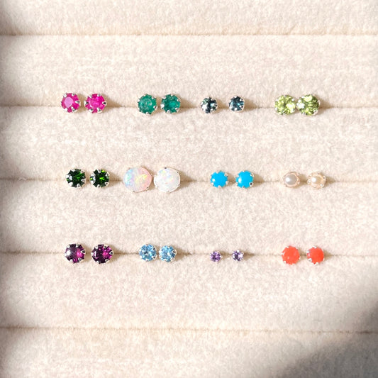 Pure Chandi Studs - Natural Gemstone