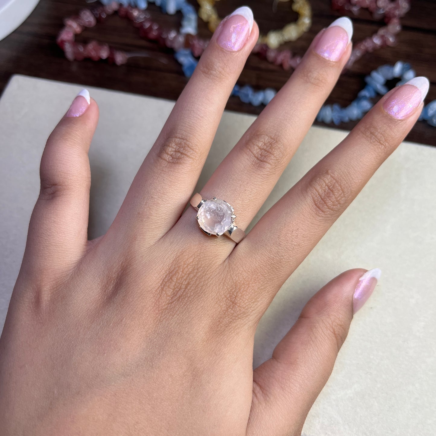 Rose quartz - Pure Chandi - Stone Ring