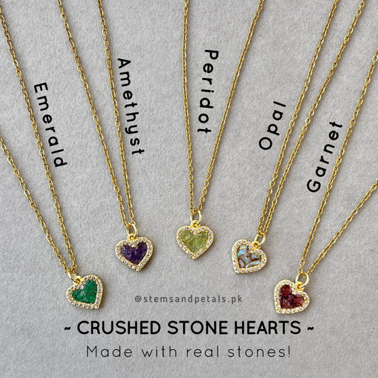 Crushed Stone Heart Pendants - Gold Plated - Collection