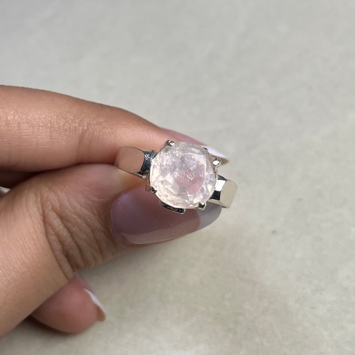 Rose quartz - Pure Chandi - Stone Ring