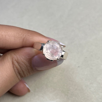 Rose quartz - Pure Chandi - Stone Ring