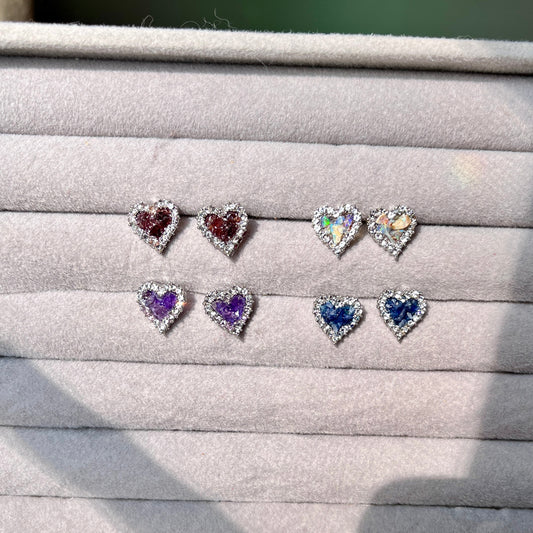 Crushed Stone Heart Studs - Platinum Plated - Collection