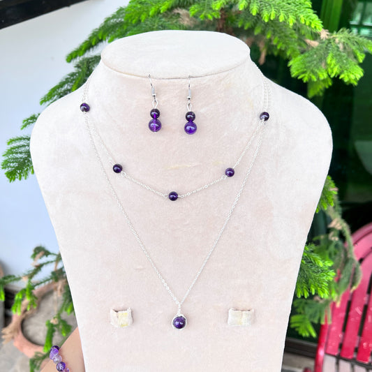 Amethyst - Tumbled - Stone - Jewelry Set