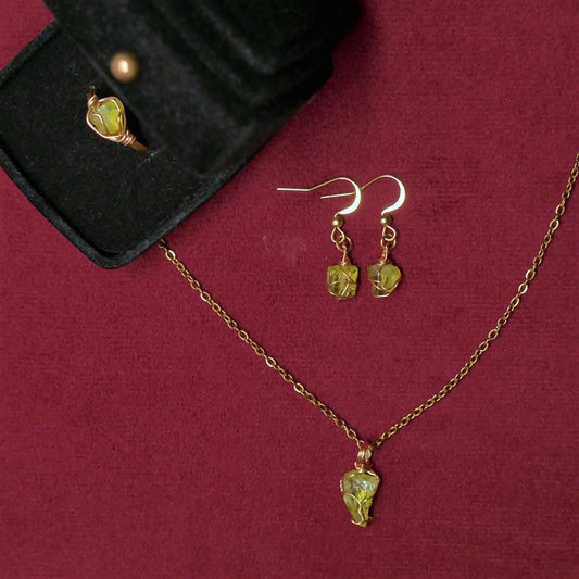 Peridot - Raw - Stone - Jewelry Set
