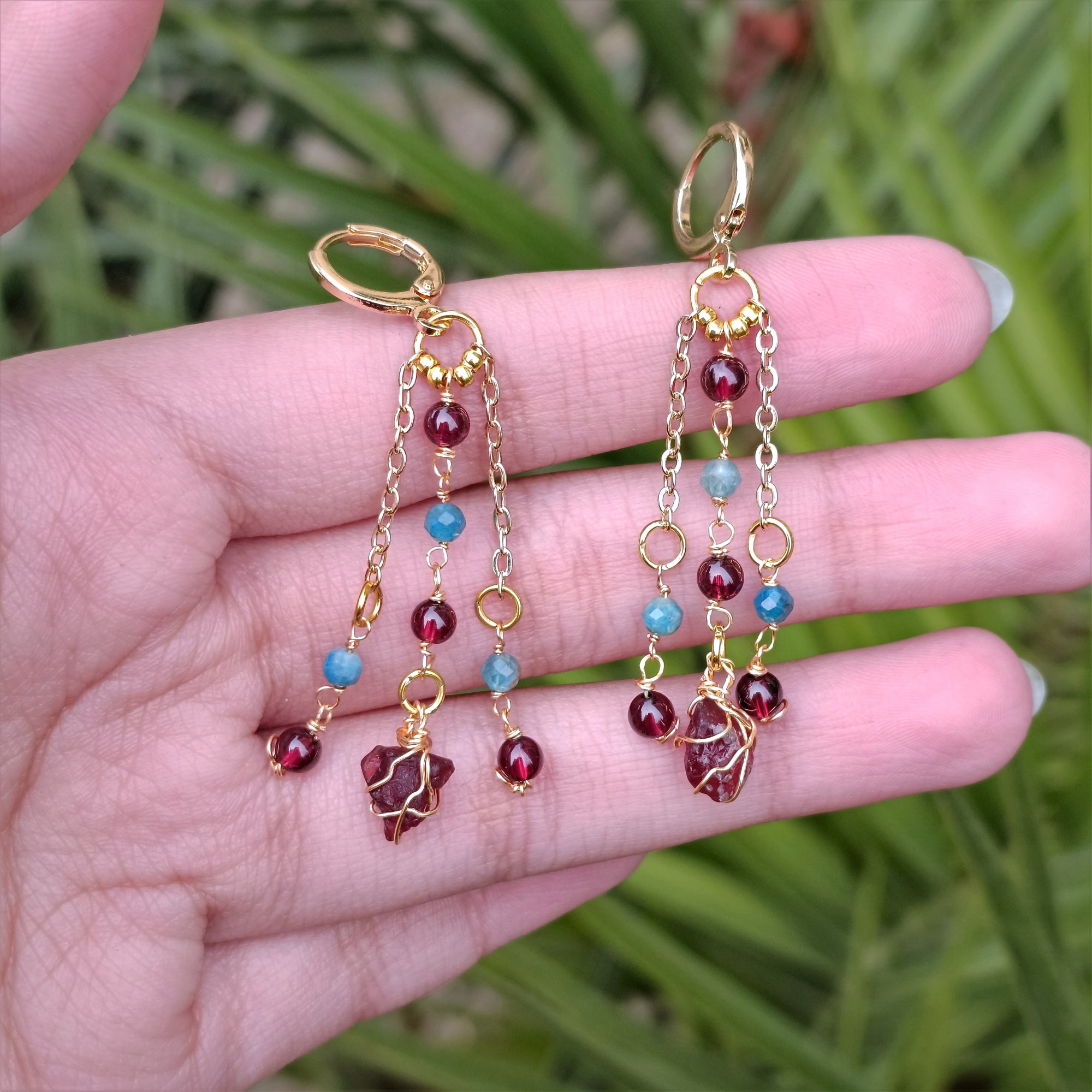 Buy Kaya Trendy Gold Plated Natural Raw Stone Earrings For Women & Girls,  Multicolor Stone Crystal Drop (Green) at Amazon.in