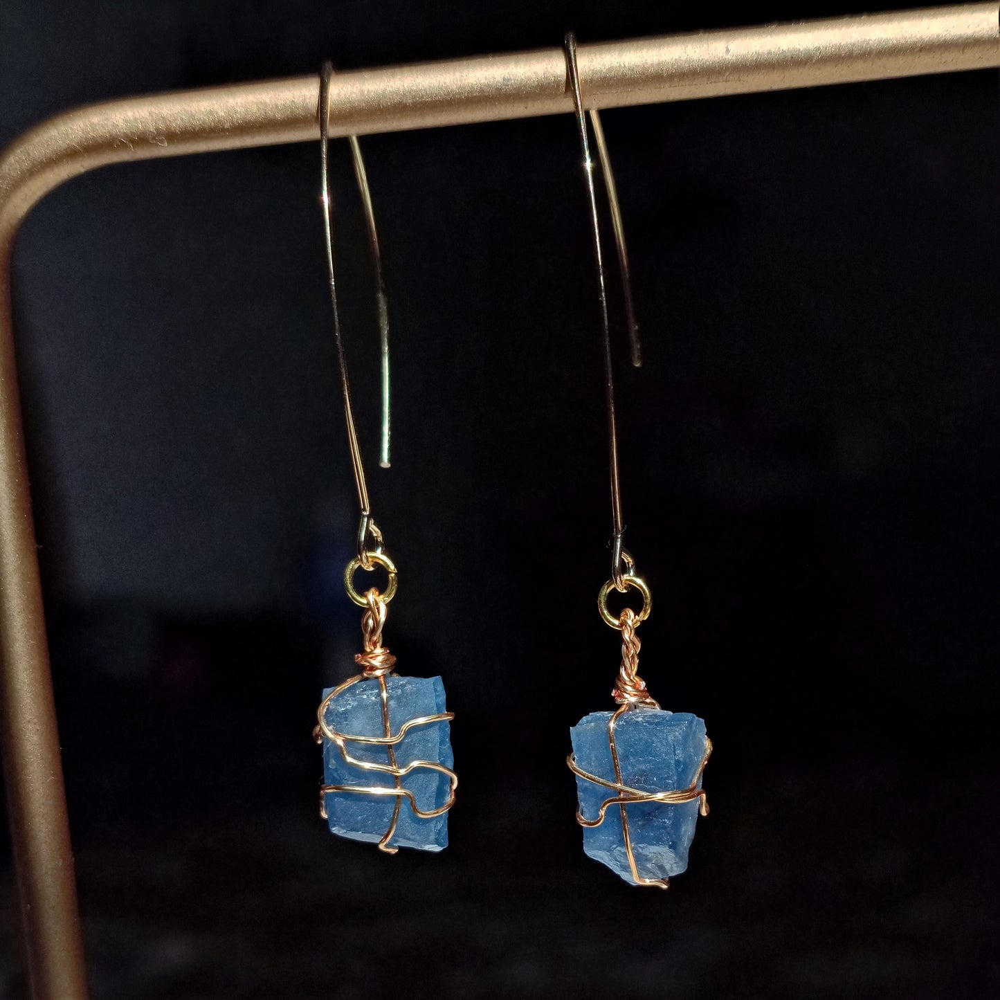 Ocean Blue Fluorite - Dangle - Raw - Stone Earrings