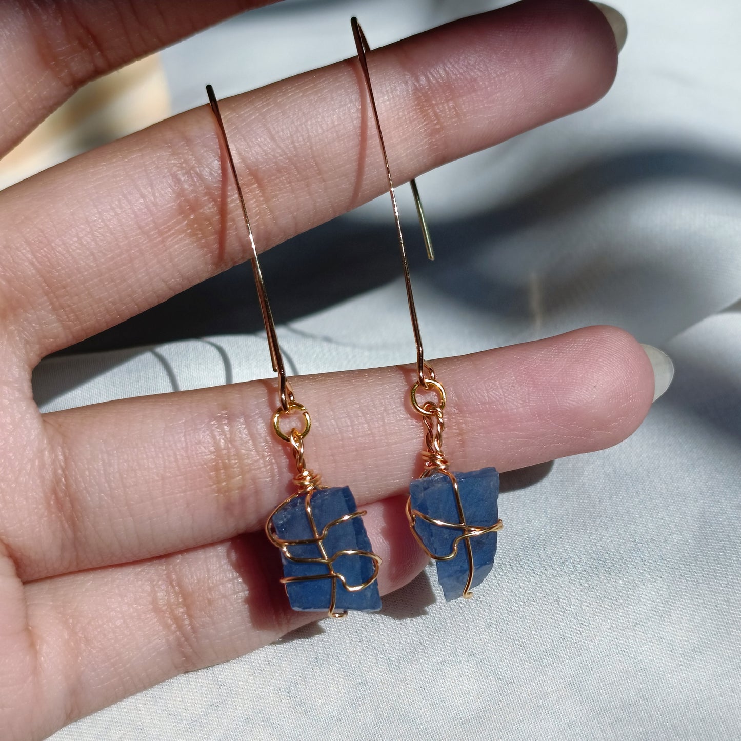 Ocean Blue Fluorite - Dangle - Raw - Stone Earrings