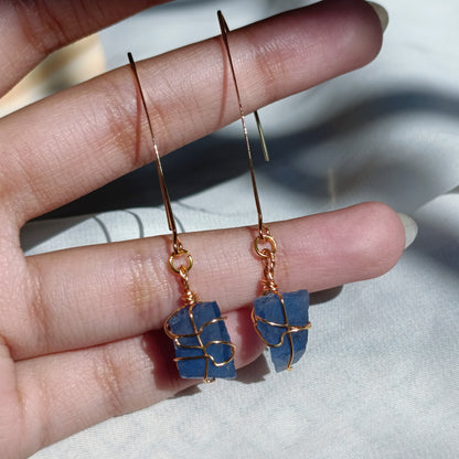 Ocean Blue Fluorite - Dangle - Raw - Stone Earrings