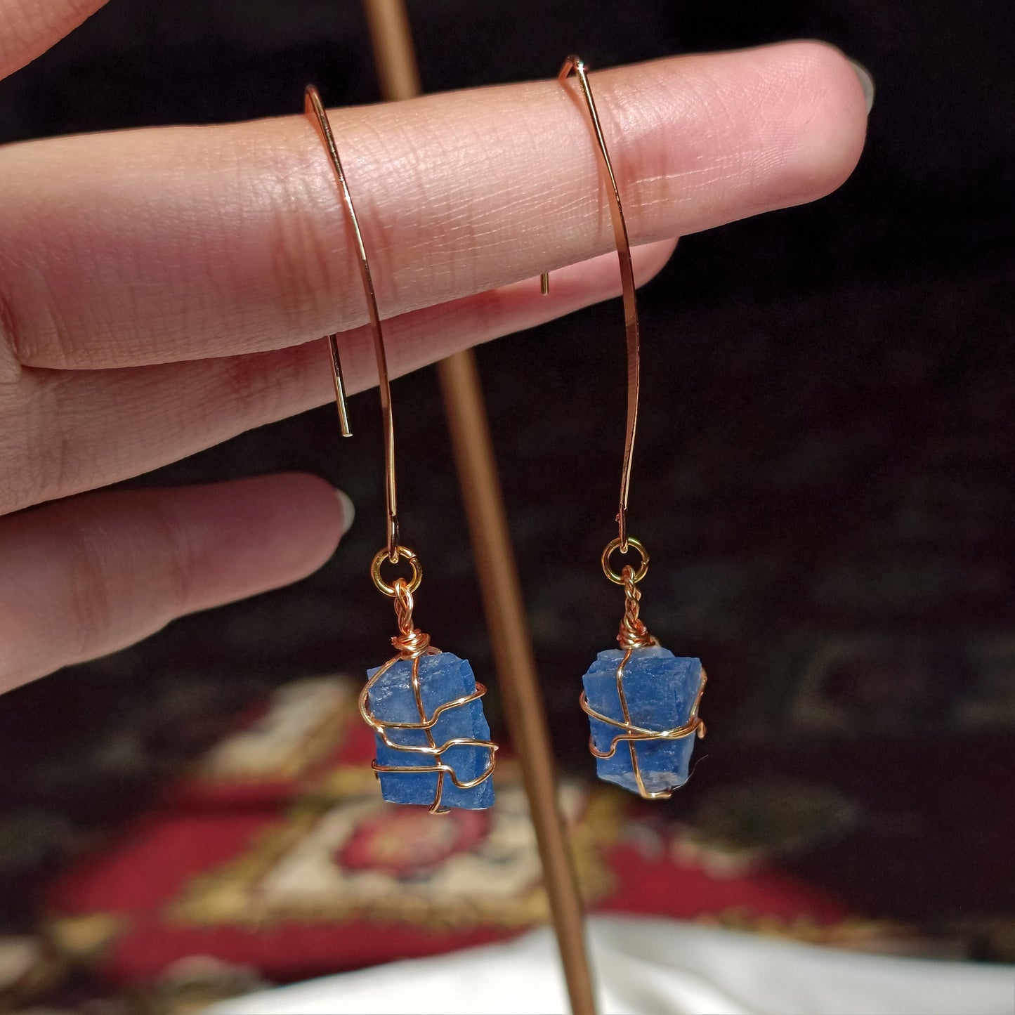 Ocean Blue Fluorite - Dangle - Raw - Stone Earrings