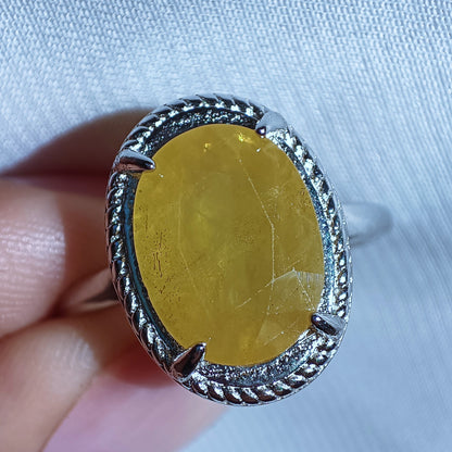 Yellow Sapphire - Silver - Faceted - Stone Ring